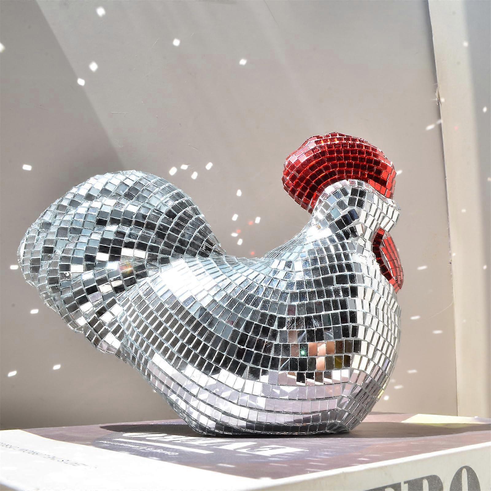 Chicken Disco Ball with Sparkling Mirror Tile Finish, Silver Reflective Chicken Party Decoration