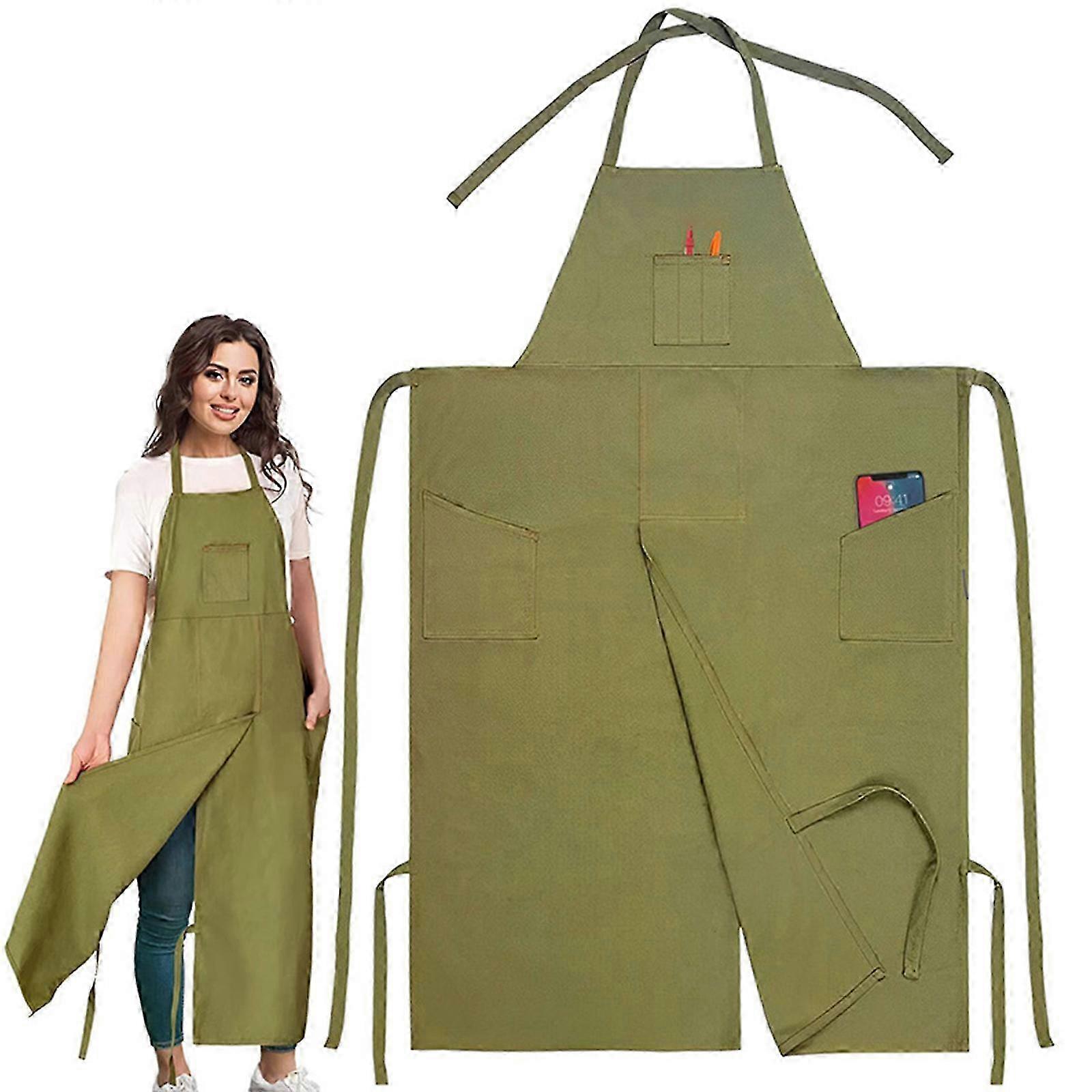 Tablier de poterie réutilisable à couverture complète Tablier à jambe fendue pour le tournage au tour en céramique, le tournage sur bois, la peinture, les artistes tatoués vert