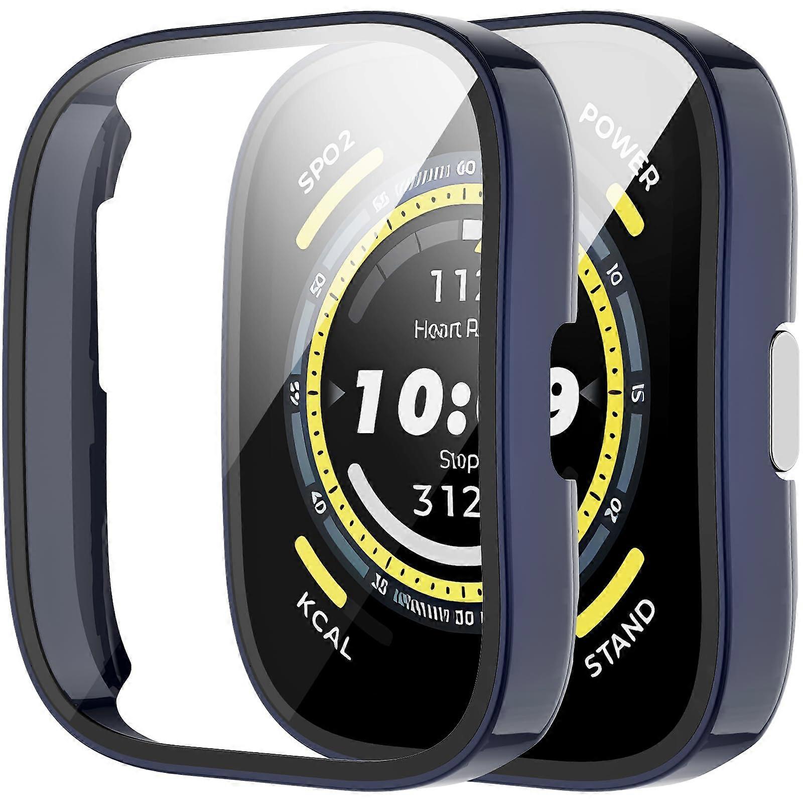 Screen Protector Case Hard PC Cover with Tempered Glass Scratch Resistant Navy Blue for Amazfit Bip 5