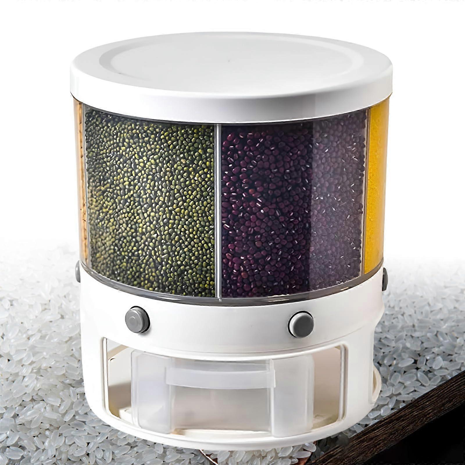10kg Large Capacity 6Grid Rice Dispenser with 360° Rotating Grain Storage and Moisture Protection