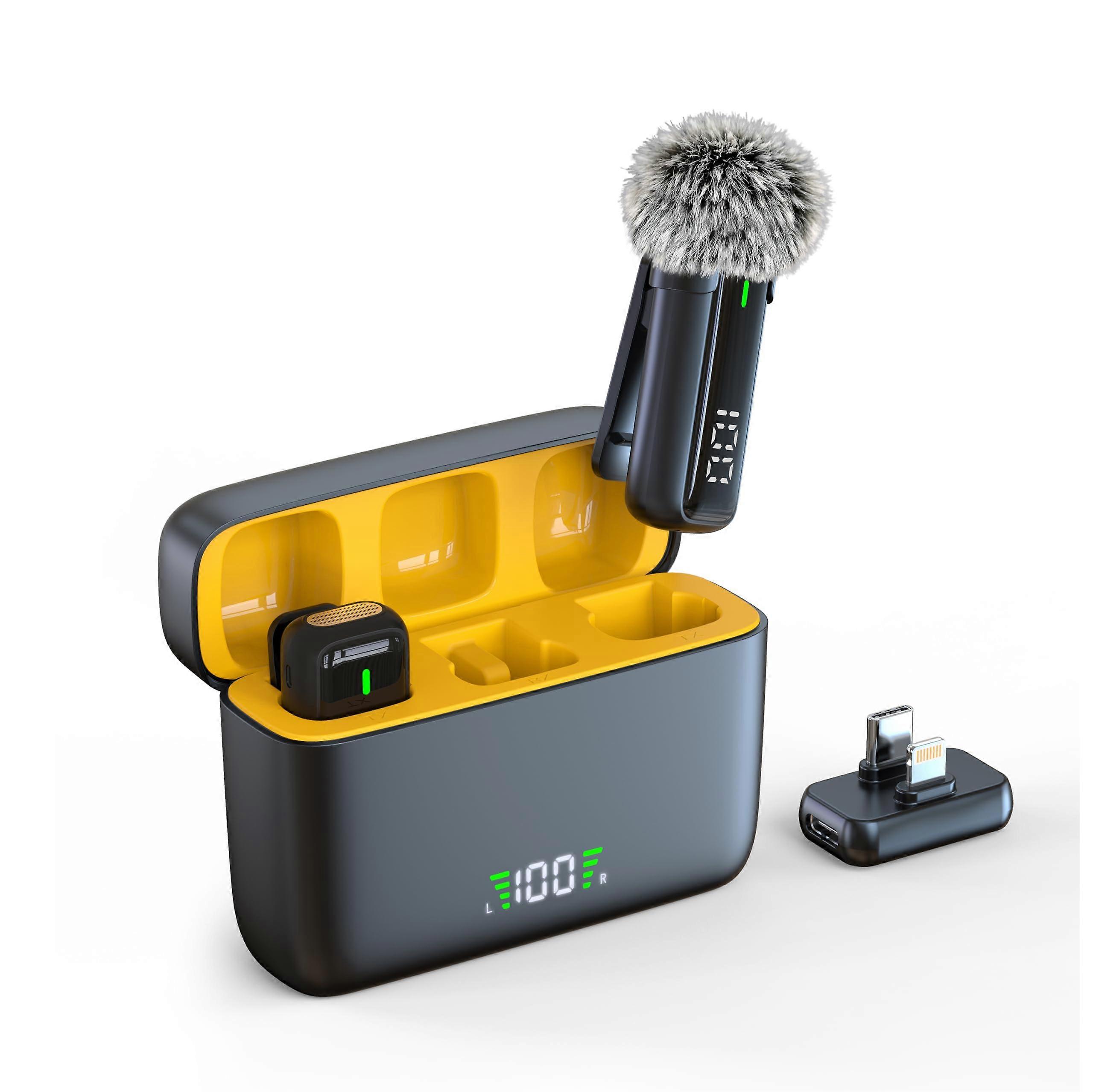 Wireless Lavalier Microphone for iPhone and Android, Dual Noise Canceling USBC Mic with Charging Case