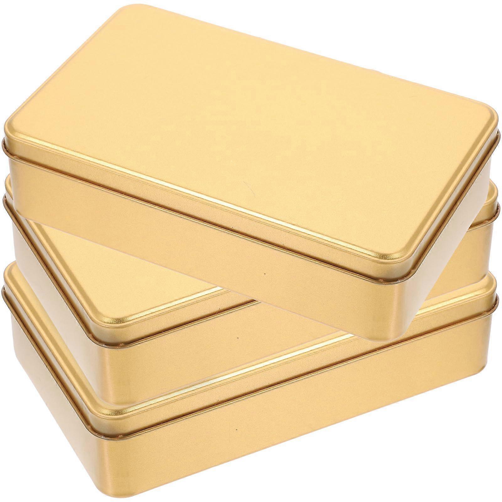 3pcs Metal Storage Tins with Lids Rectangular Stackable Cookie Boxes for Kitchen and Travel Gold