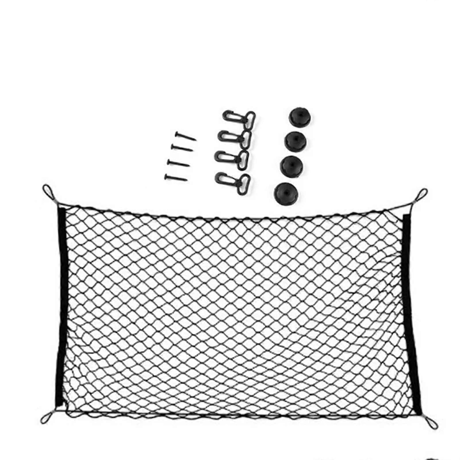 Universal Car Trunk Cargo Net Elastic Mesh Organizer with Hooks, Durable Nylon Boot Storage 110x60cm