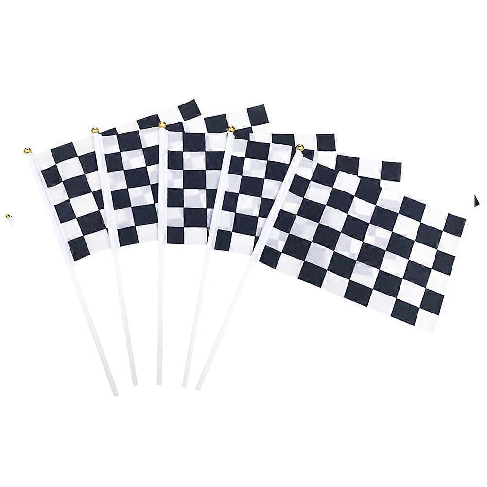 Racing Flag Handheld Waving Decoration 12Pcs Black White Grid Rectangular Plastic Stick 40cm