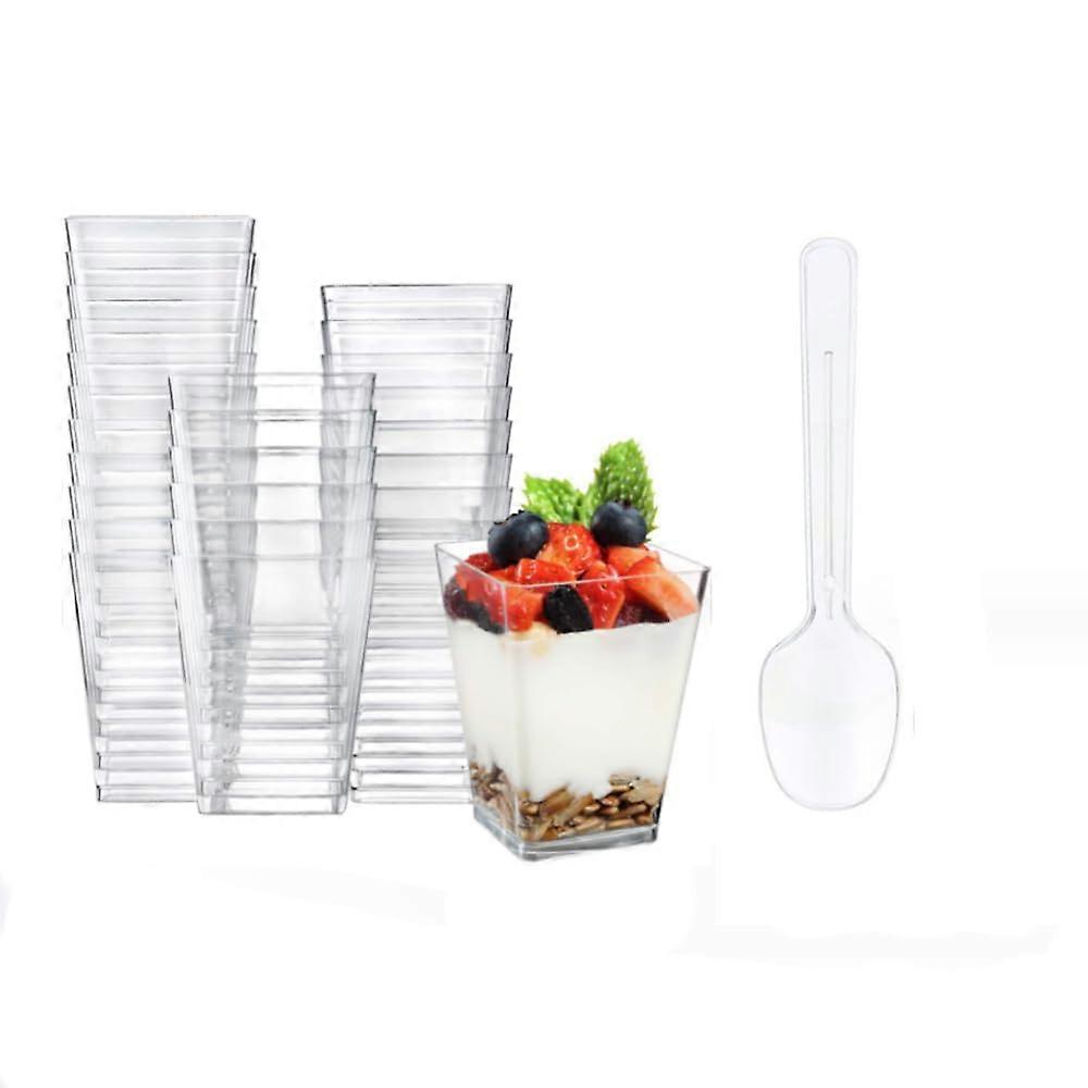20 Pcs Mini Dessert Cups with Spoons Clear Plastic Disposable for Pudding Mousse Party Serving