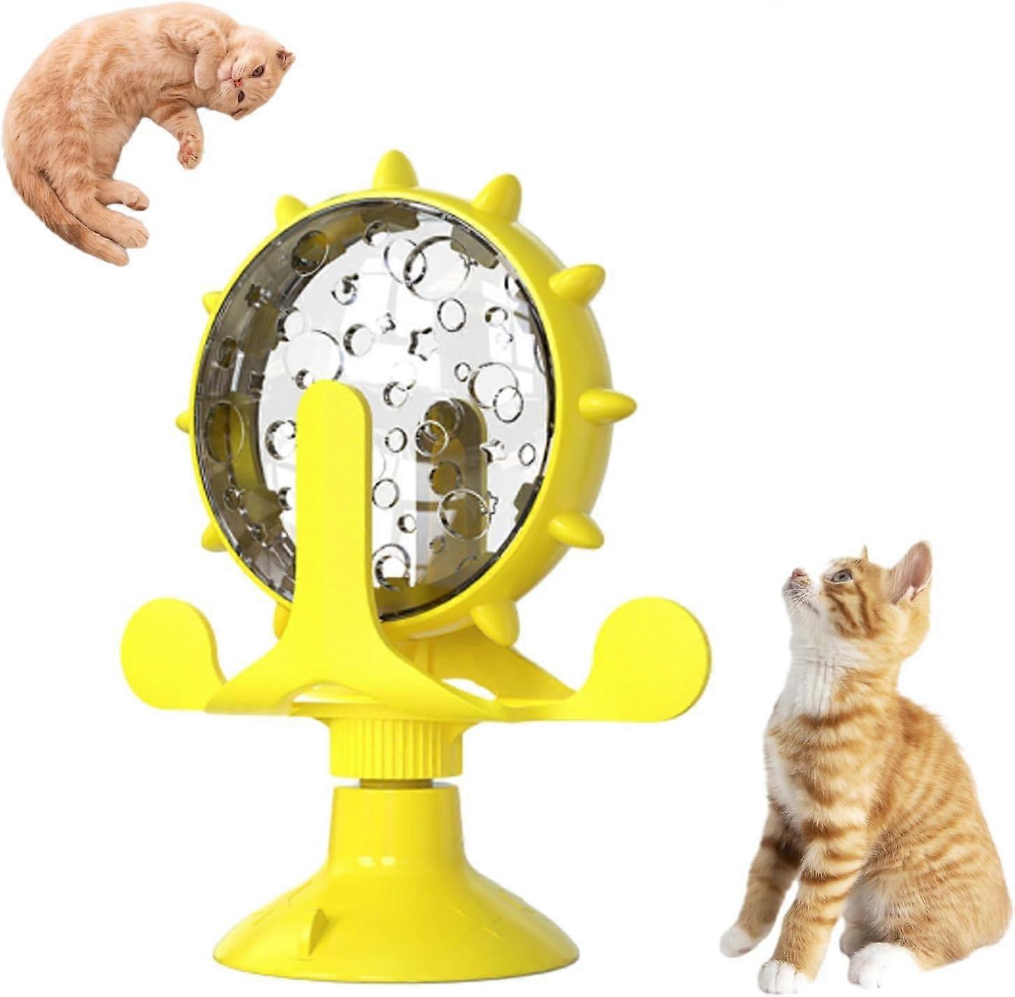 Cat  Dispenser Interactive Slow Feeder with 360° Rotating Windmill and Strong Suction Base