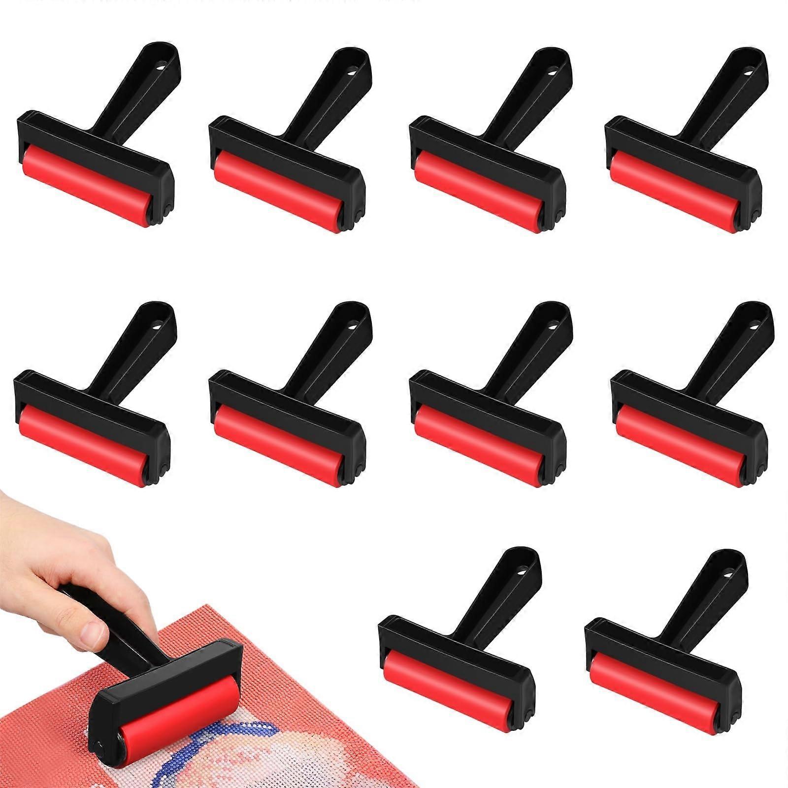 10 Pcs Red Rubber Brayer Roller Set for Printmaking and DIY Crafts with Smooth Ink Application