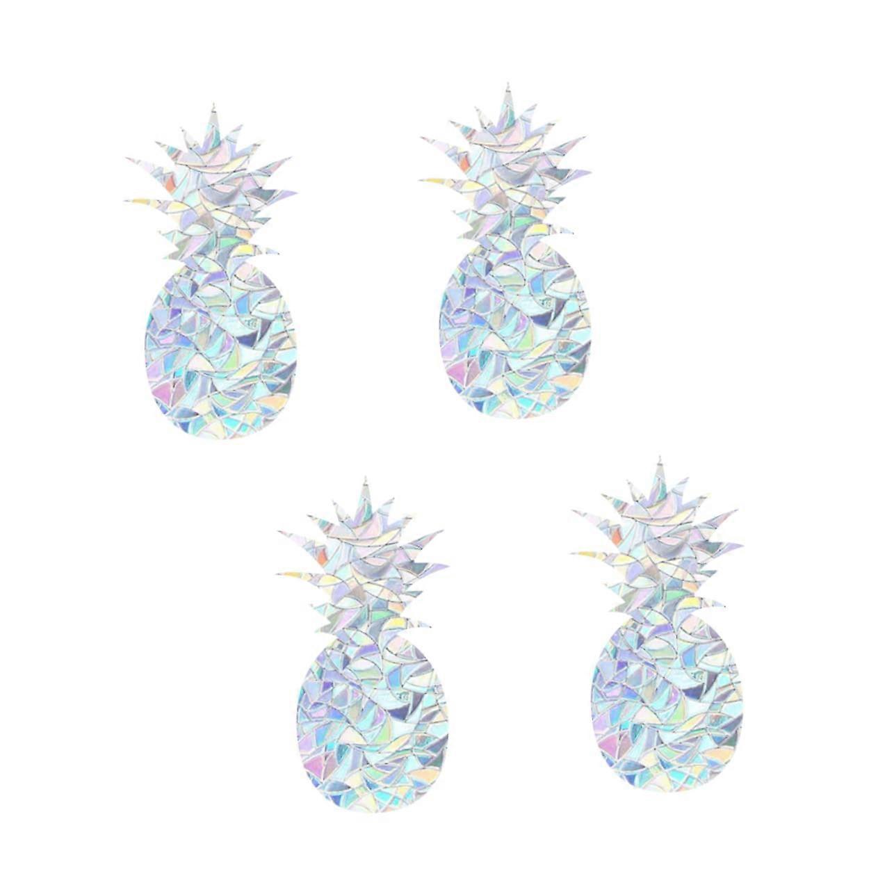 4 Sheets Pineapple Static Cling Window Decals with Unique Refraction Design for Summer Home Decor