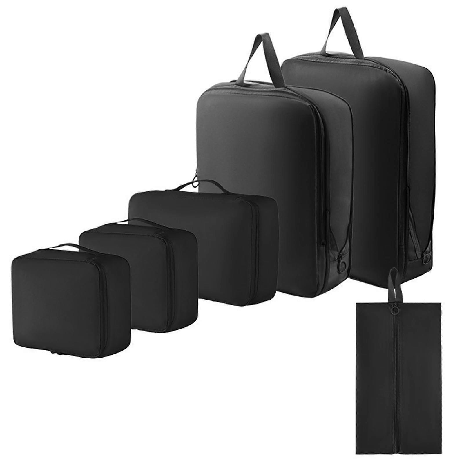 6Pcs Packing Cubes Set Nylon Luggage Organizers for Efficient Suitcase Organization Black