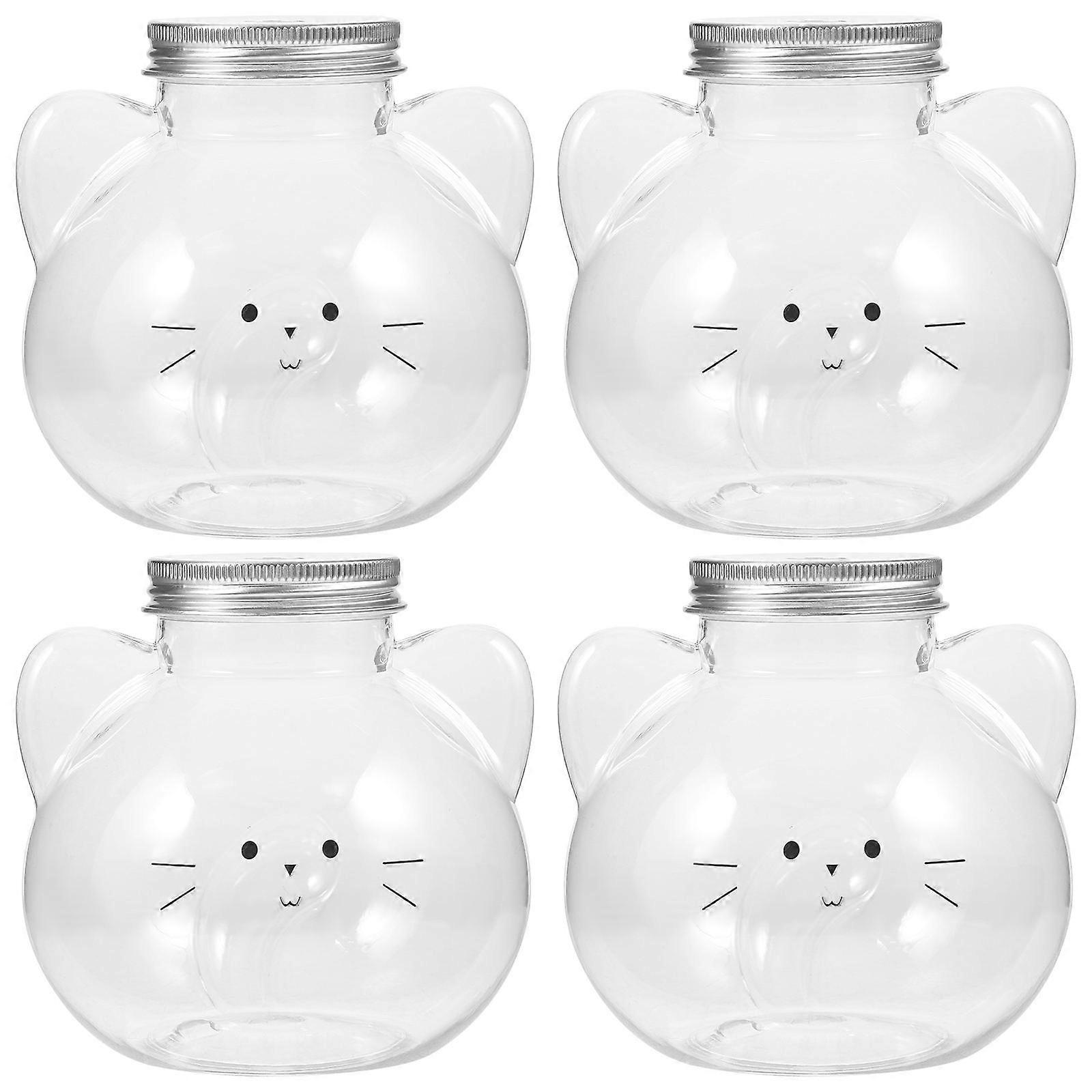 Plastic Cat Head Juice Bottles for Drinking 4Pcs Transparent Juice Containers