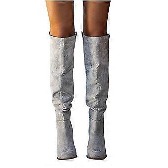 Fuzzy Boots for Women Fashion Long Tube Thick Heel Shoes Knee-length Round Toe US:7.5(38)