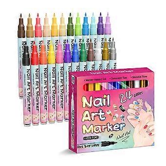 Waterdichte nagelkunstpennenset, 12/24 kleuren, 0,5 mm precisiepunt, sneldrogende linerpen