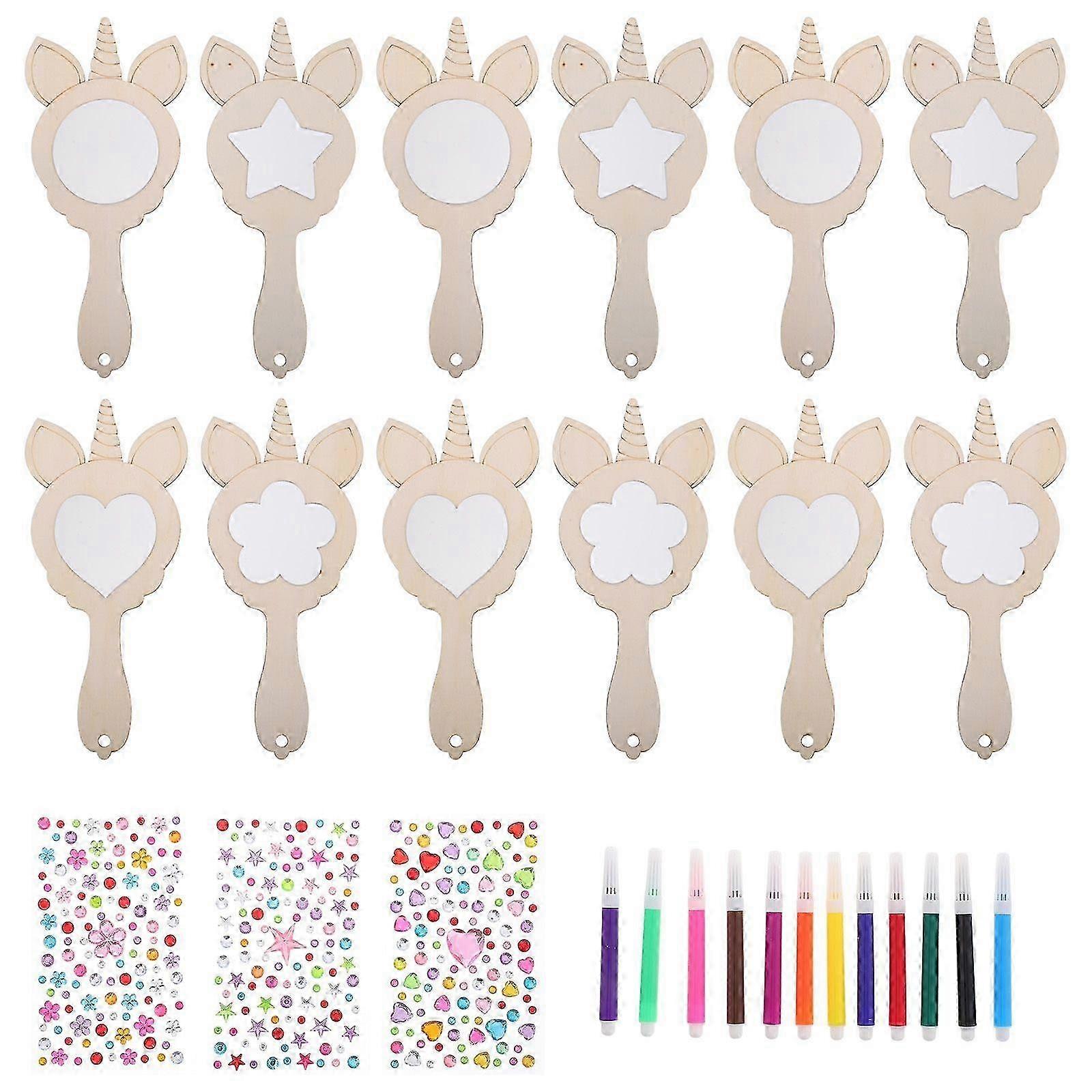 1 Set Charming Unfinished Mini Handheld Mirror Delicate Craft Accessory