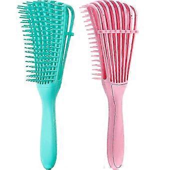 Pincéis de Desembaraçamento Suave para Cabelo Afro & Texturizado (3a-4c) - Conjunto Rosa & Verde Fácil de Limpar