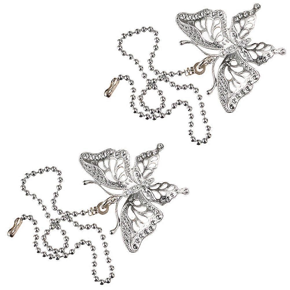 Butterflies Pendant Pull Chains Ceiling Fan Pull Chain Extension 2Pcs Silver