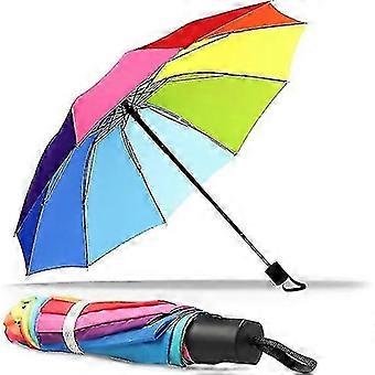 Portable Folding Windproof And Rainproof Rainbow Umbrella, 10 Ribs Strong And Fastened Umbrella_mpn