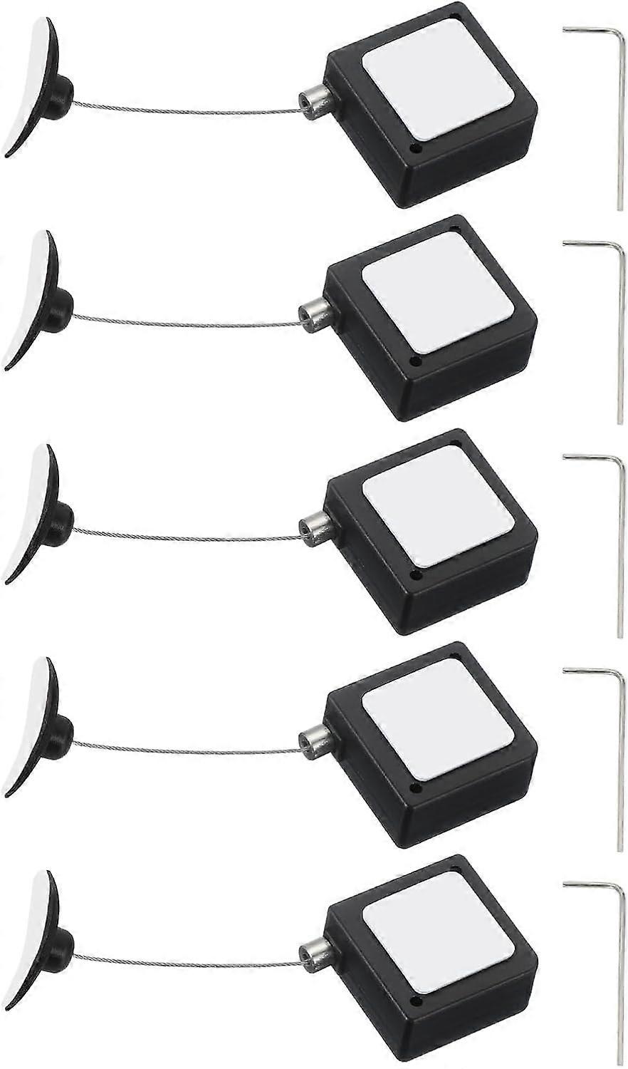 Retractable Remote Control Cable Tether (3.3ft / 1M, Black)(5 Set) Square Remote Control Security Lanyard Lock Adjustable Locking Leash with Plastic C
