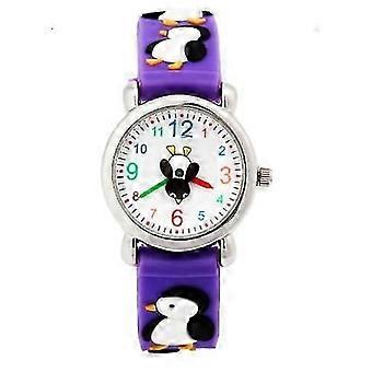 Cute Cartoon Penguin Kids Watch Comfortable Wristband Analog Waterproof Wrist Watches for Boys Girls Little Child Daily Outdoor Activities Purple