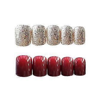 24pcs / set Rot Gold Jump Color Design Fertig Fake Nails Short Size Full Nail Tips Patch Lady