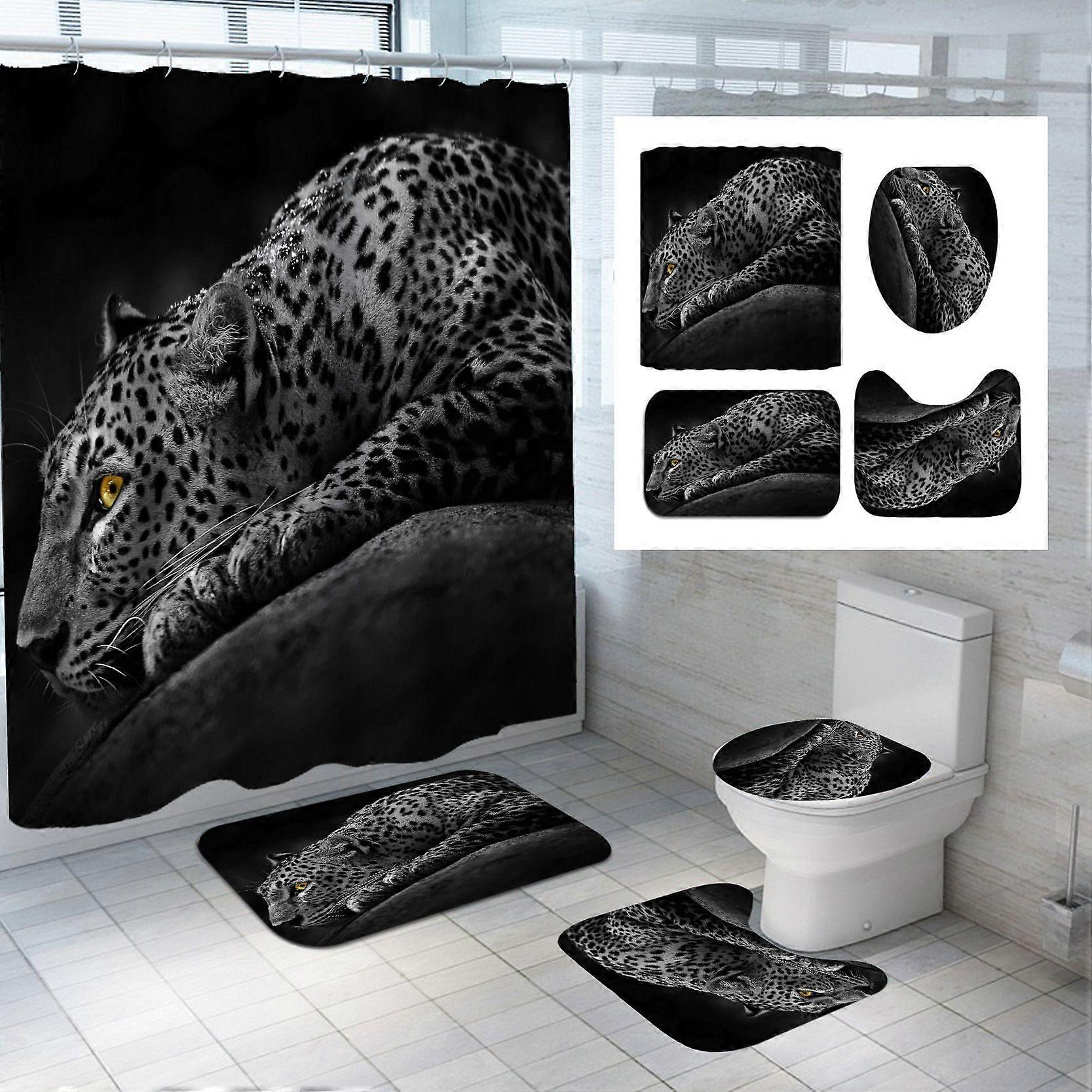 Leopard Wildlife Polyester 4 Pcs Shower Curtain Set