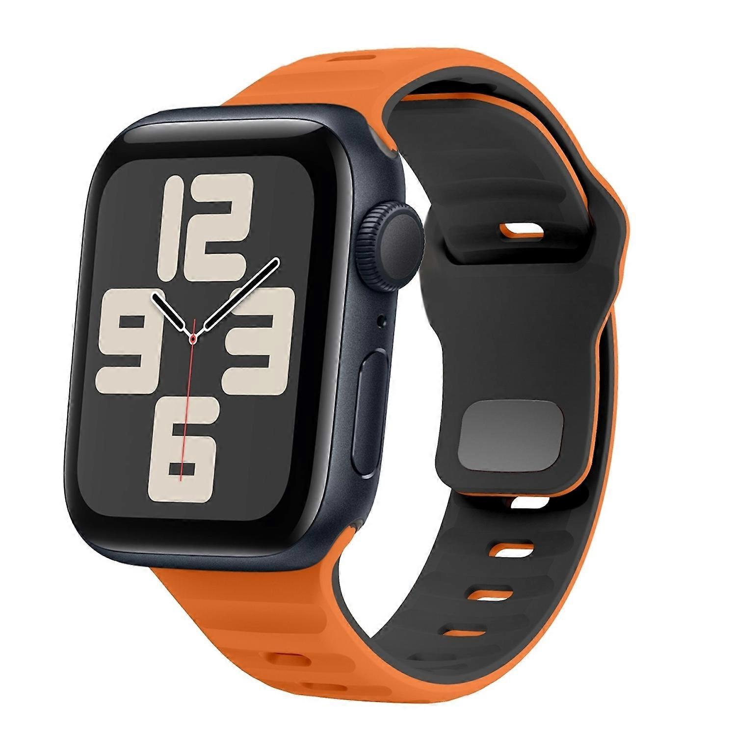 For Apple Watch SE 2023 44mm Silicone Design Wave Structure Band Orange / Black