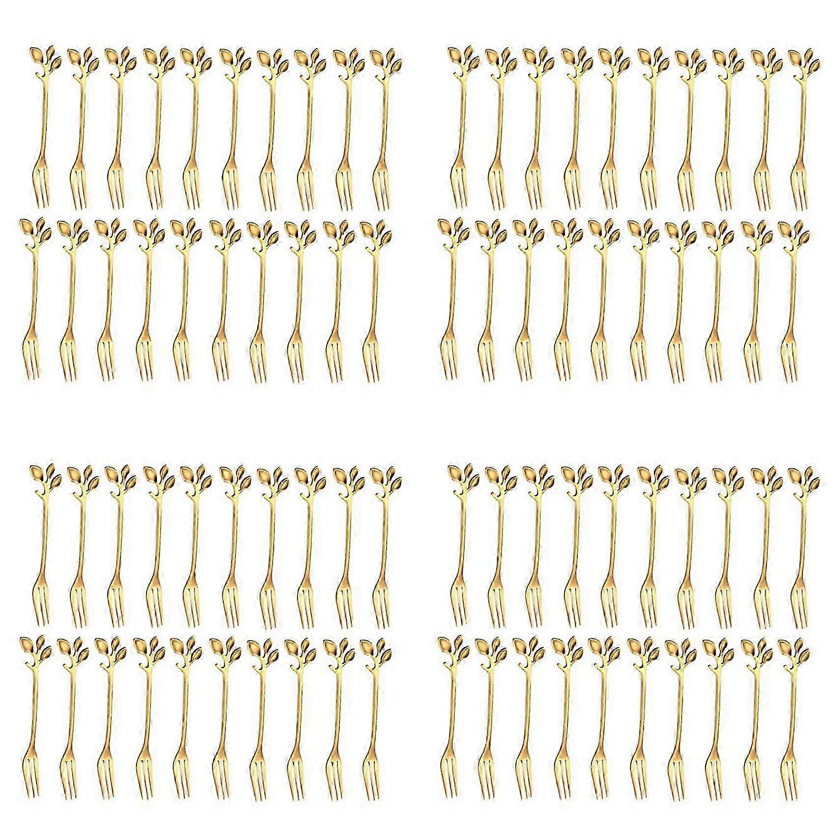80Pcs Stainless Steel Flatware Fruit Fork Dinnerware Appetizer Snack Dessert Fork Kitchen Tableware Leaf Shape
