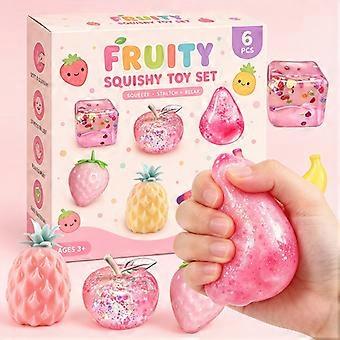 Set di 6 giocattoli antistress rosa a forma di frutta, simpatici giocattoli a lenta risalita a forma di cristallo, morbidi giocattoli sensoriali antistress per bambini, ideali come regalo per feste.