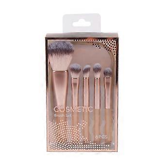 5Pcs Mini Makeup Brush Set with Synthetic Fiber Bristles Portable Cosmetic Brushes with Mesh Storage Bag