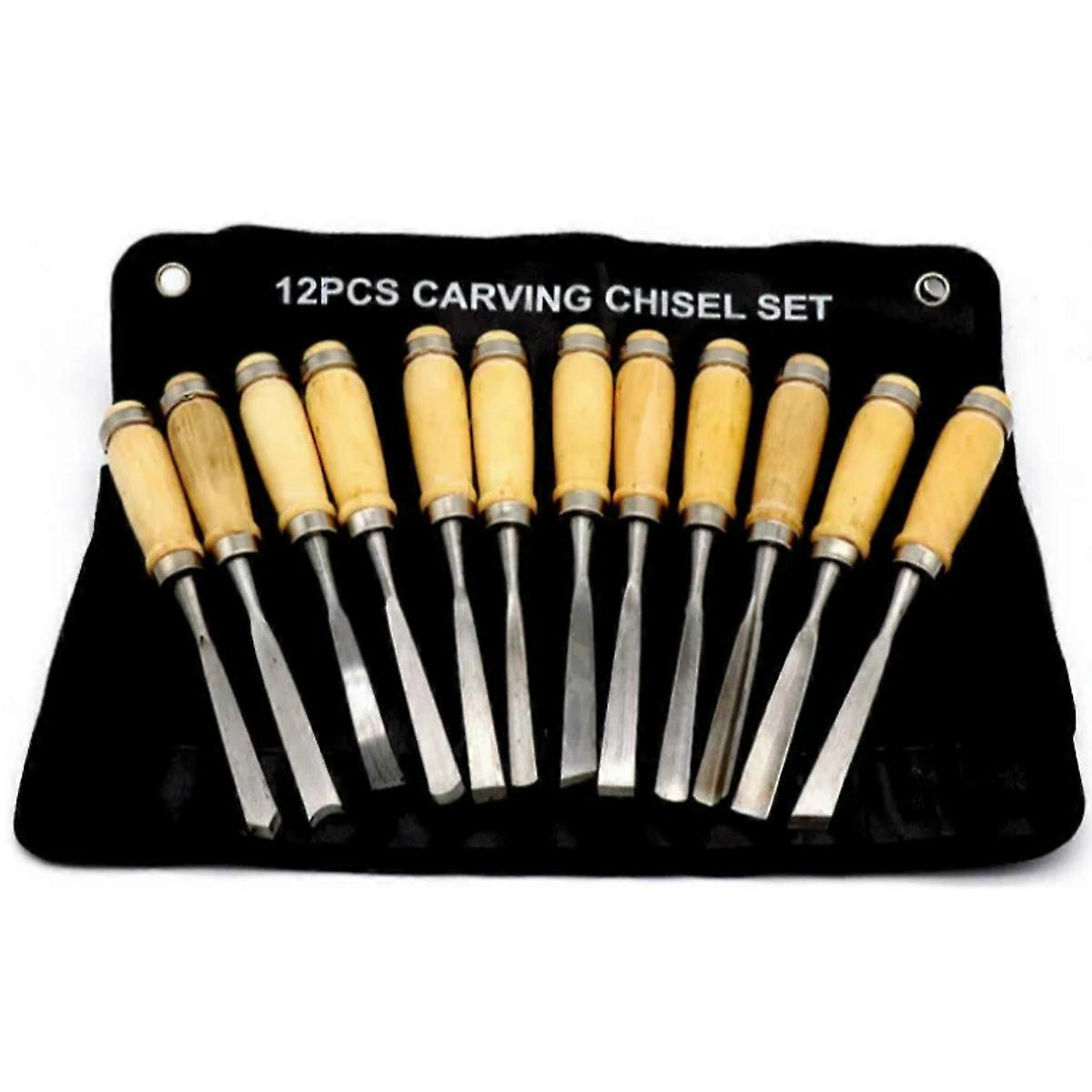 12pcs Professional Wood Carving Sharp Hand Chisel, Woodworking Gouges compatible with Beginners Hobbyists and Professionals with Black Case
