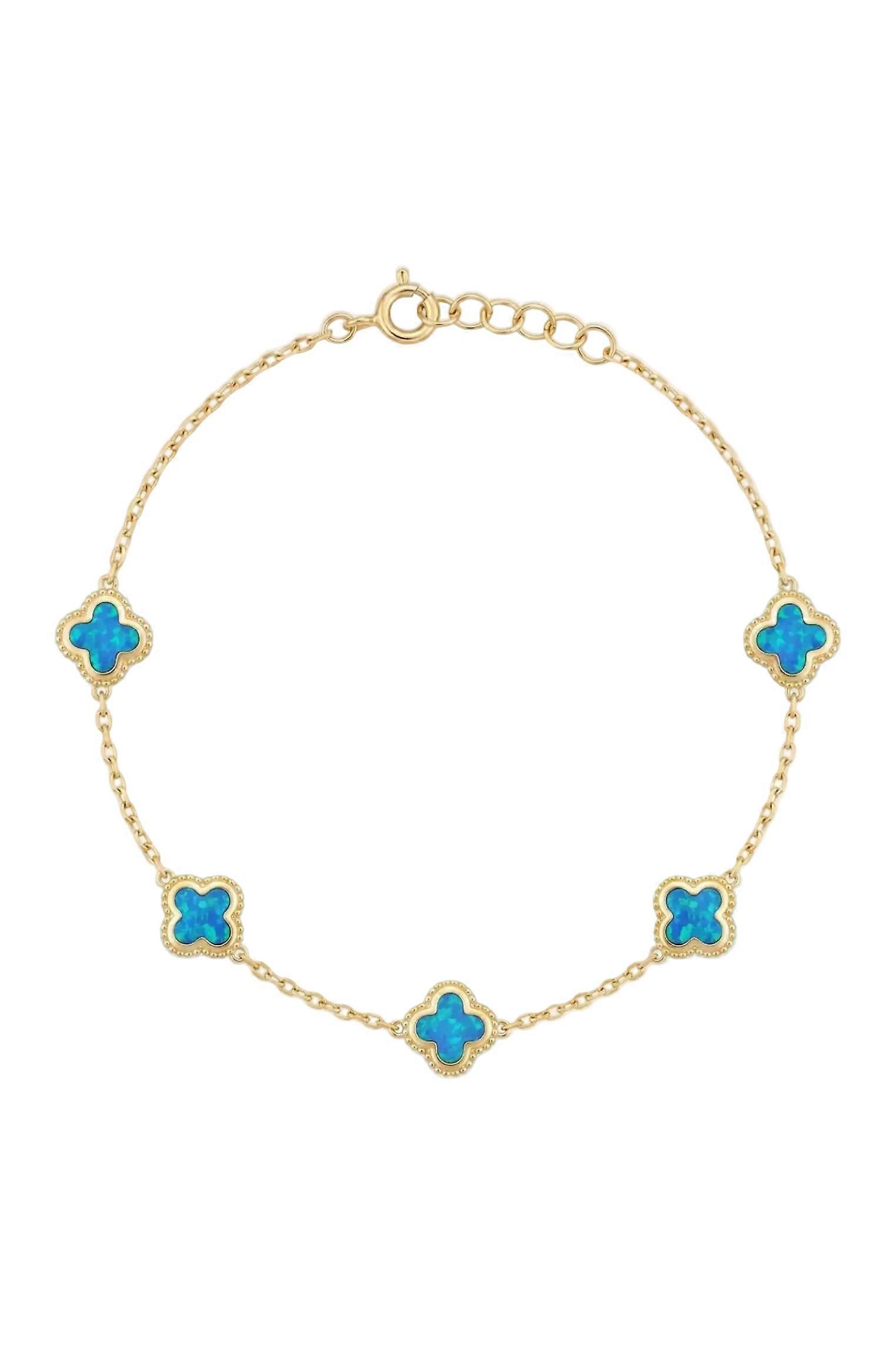 Clover Flowers Bracelet Blue Opal Gold by Latelita for Women