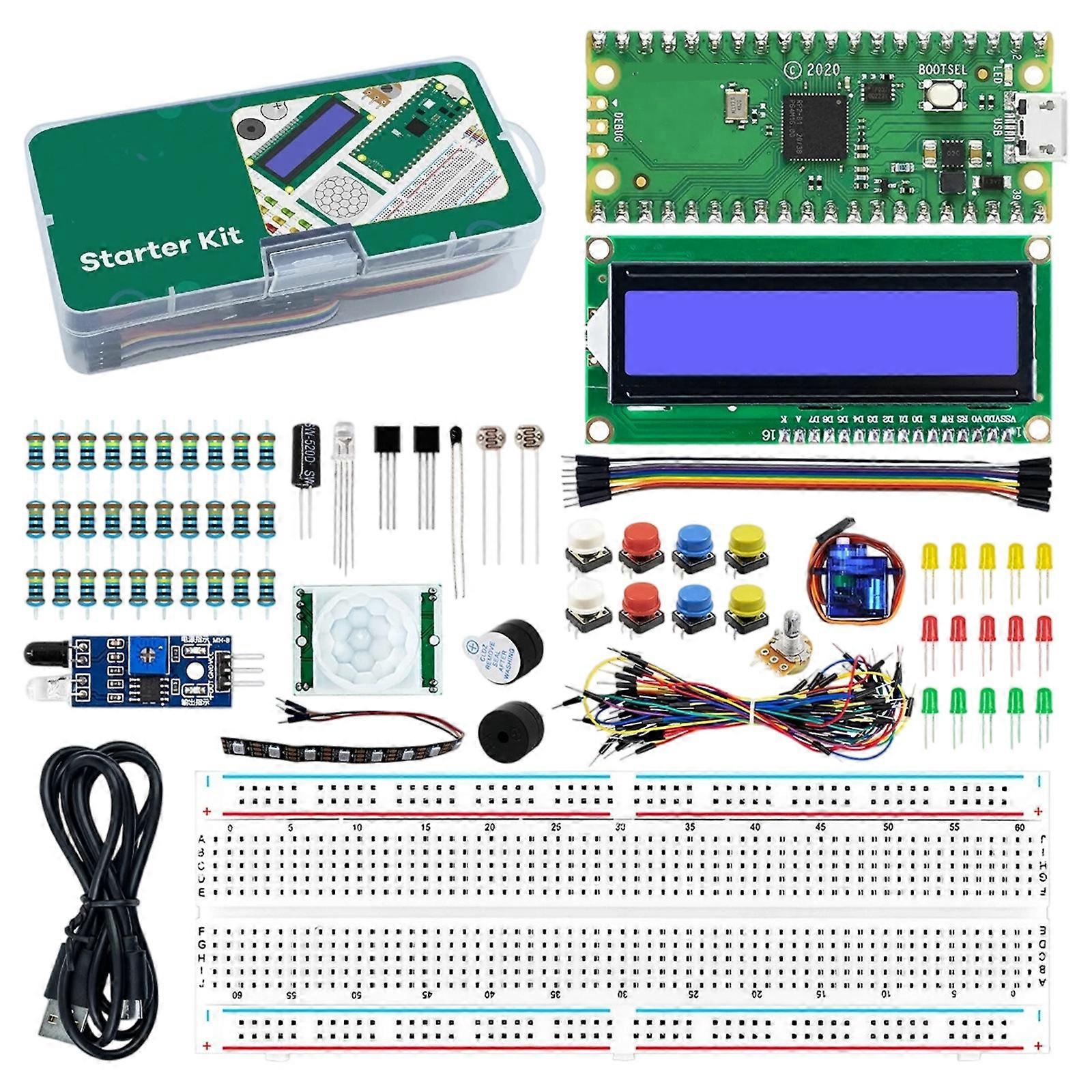 Controller Board Coding Set with RP2040 Unit, LCD1602 Display and Circuit Connection Accessories for Electronics Class Study and Instruction