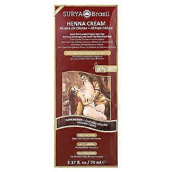Surya Brasil, Henna Cream, Semi-Permanent Vegan Hair Dye For Gray Coverage and Toner for Bleached Hair, Dark Brown, 2.37 fl oz (70 ml)
