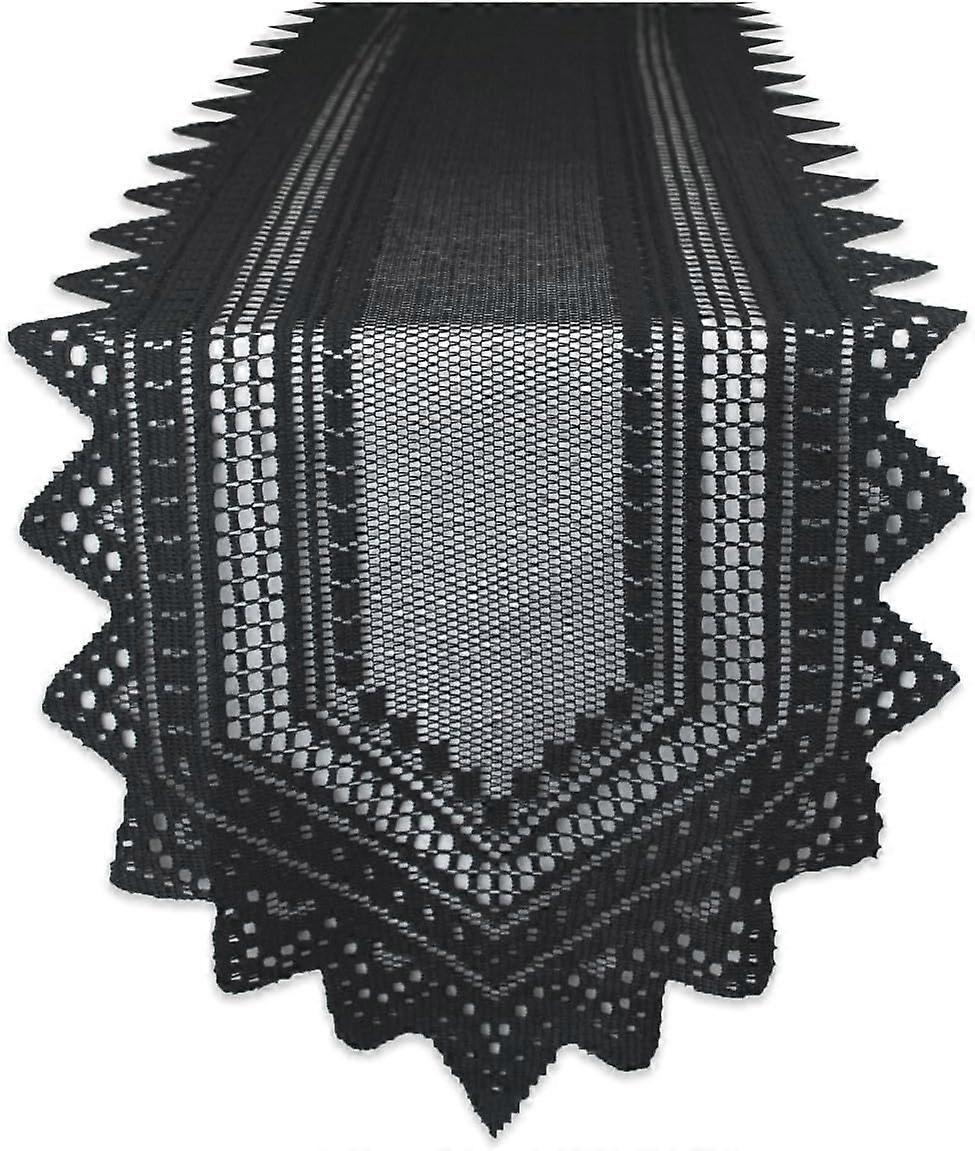 Polyester Table Runner, Machine Washable, Crochet/Lace, 32x180cm, Black