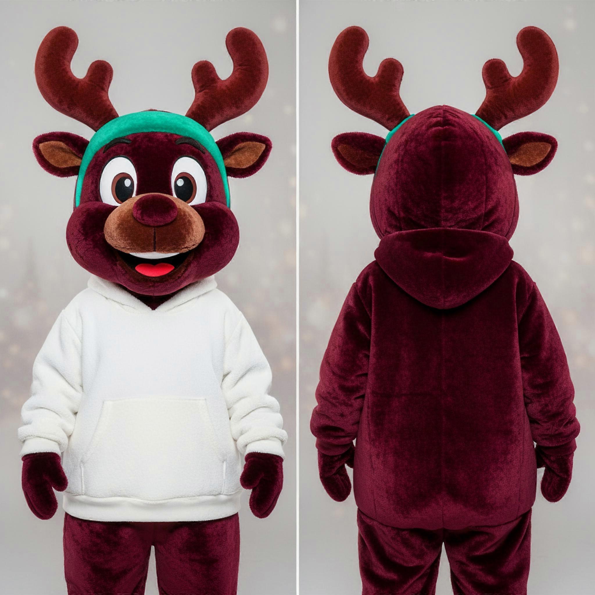 MASTICOT Maroon Plush Reindeer Mascot