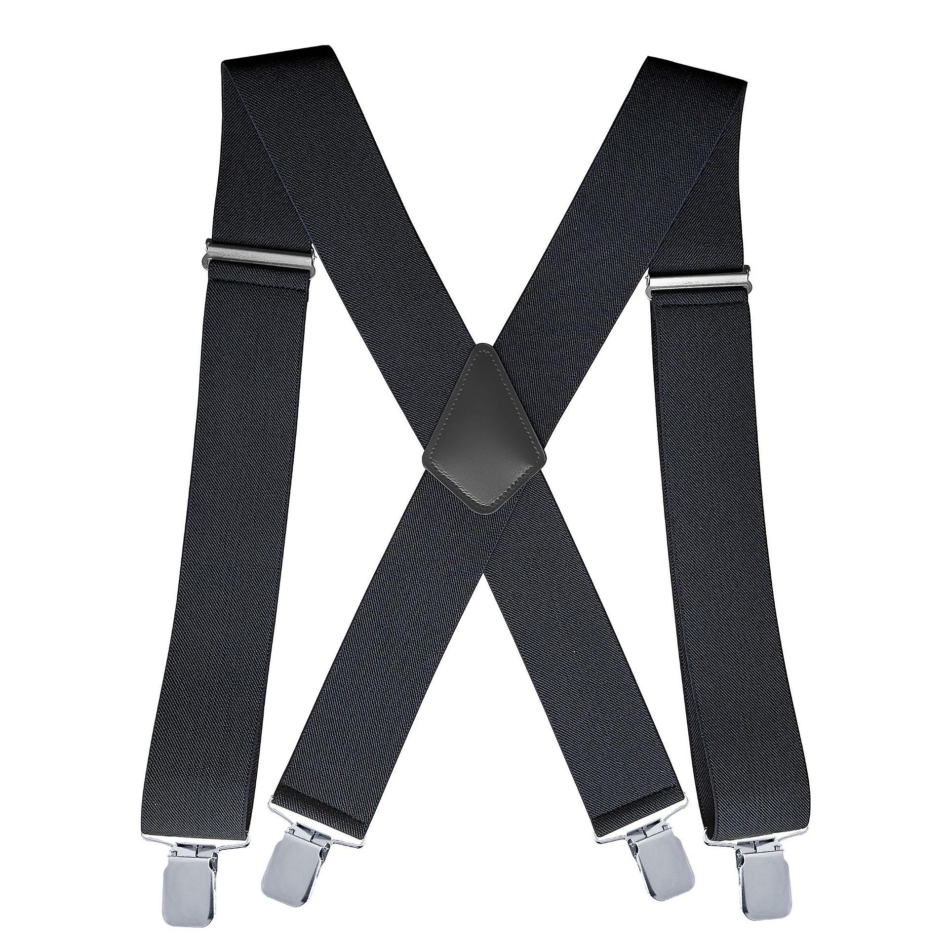 Width Crossed Suspenders for Men's Motorcycle Pants, Ultra-Strong, Adjustable and Elastic, Black, One Size