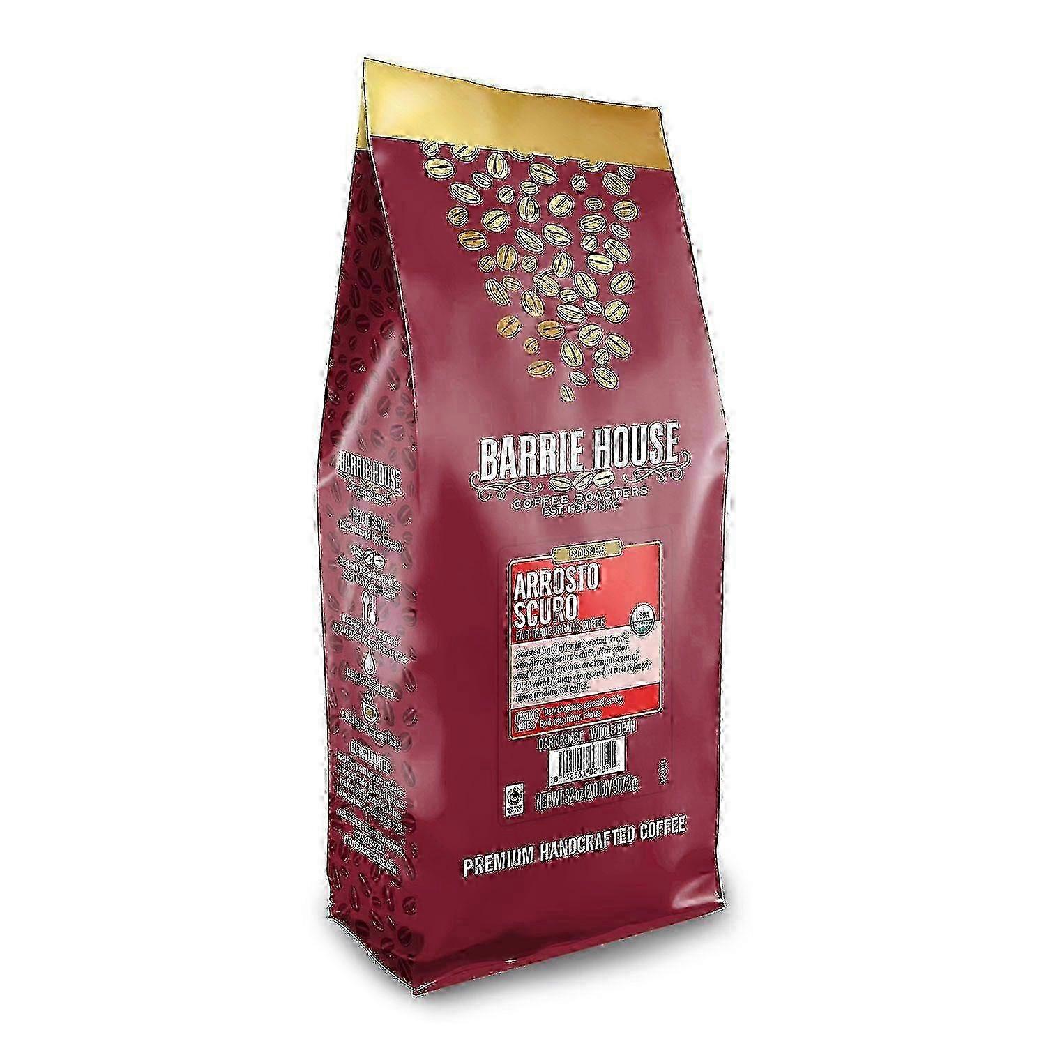 Barrie House Fair Trade Organic Whole Bean Coffee, Arrosto Scuro, 32 Oz