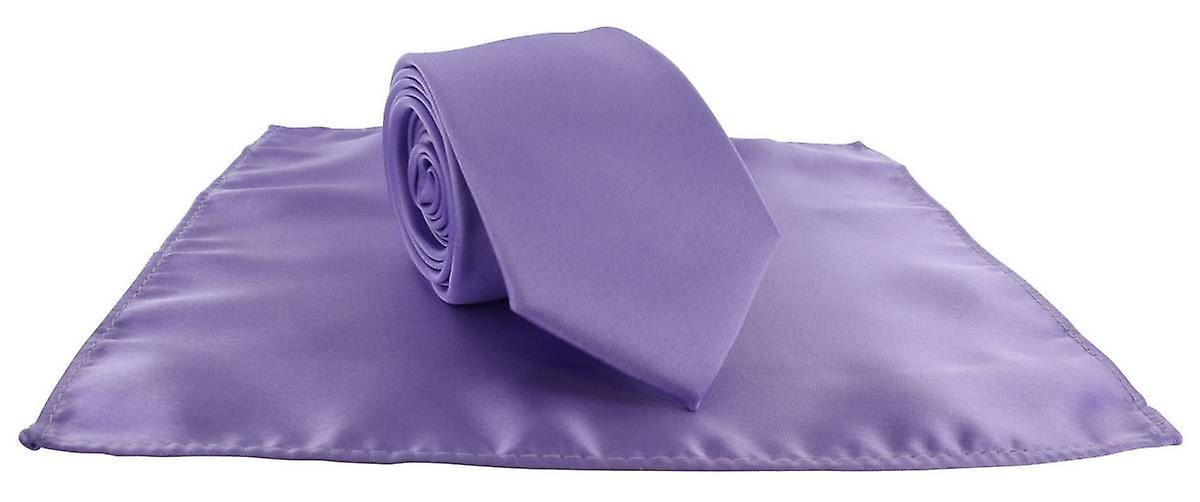 Michelsons of London Silm Satin Polyester Pocket Square and Tie Set - Lilac
