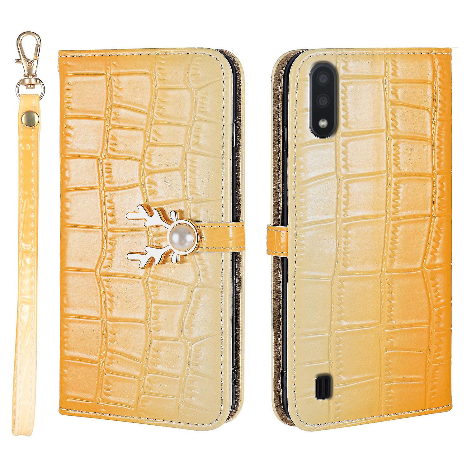 Elk Pattern Phone Case For Samsung Galaxy A10 With Card Holder, Lanyard, Pu Leather Material, Wallet Function, Corner Fall Protection