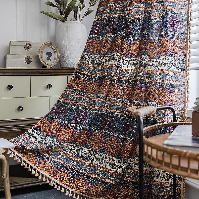 וילון בוהמי בסגנון אתני ריבוע צהוב וילון חדר שינה מודפס