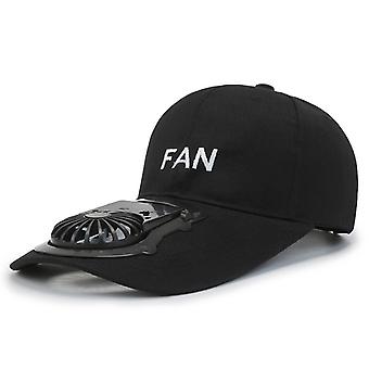 Usb Charging Fan Baseball Cap Letters Embroidery Mini Cooler 3 Speed Trucker Hat(black)