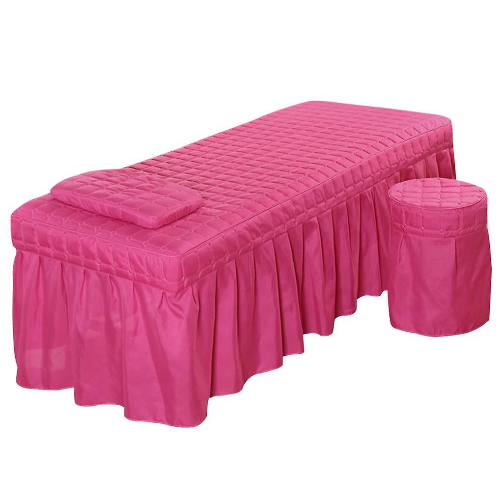 Conjunto de Mesa de Massagem SPA com Saia de Cama Capa de Travesseiro Rosa Vermelho-L
