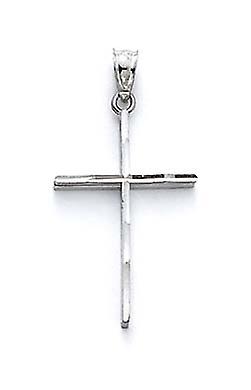 Oro bianco 14k grande bastone fede religiosa croce ciondolo collana-ciondolo per le donne - 1,0 grammi