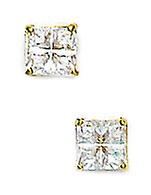 14k Yellow Gold 4x4mm 4 Segment Square Cubic Zirconia Basket Set Earrings Stud Earring for Women