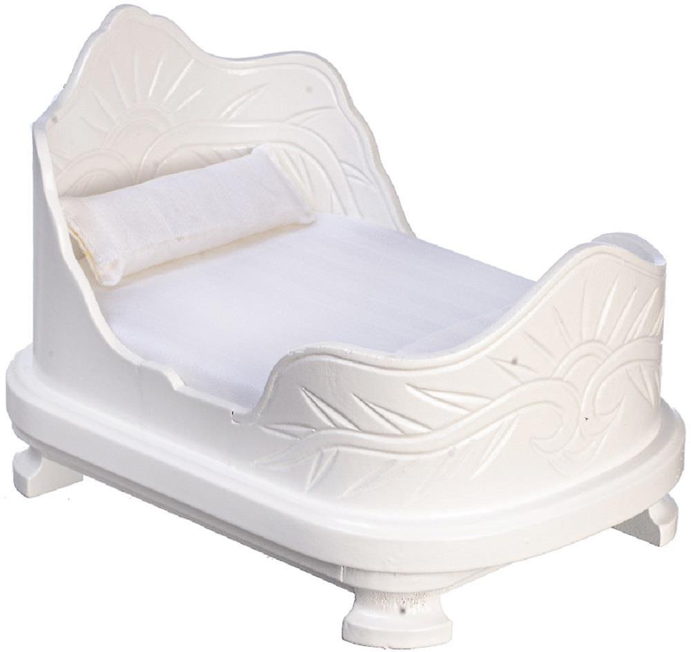 娃娃屋白色单人腰带床微型木制卧室家具 1：12