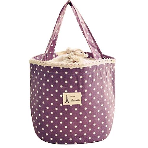 Roadoor Portable Picnic Lunch Bag Outdoor Food Storage Polka Dot Drawstring Carry Tote Purple