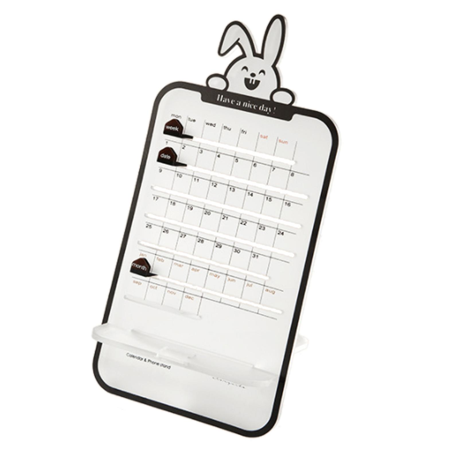 Monthly Desktop Calendar Multifunctional Cute Maunal DIY Acrylic Transparent Perpetual Calendar with Cartoon Stickers Rabbit