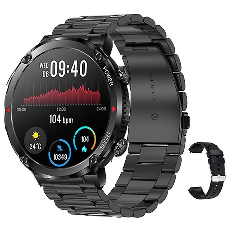 T30 Smart Bluetooth Call Watch Black Steel+Silicone