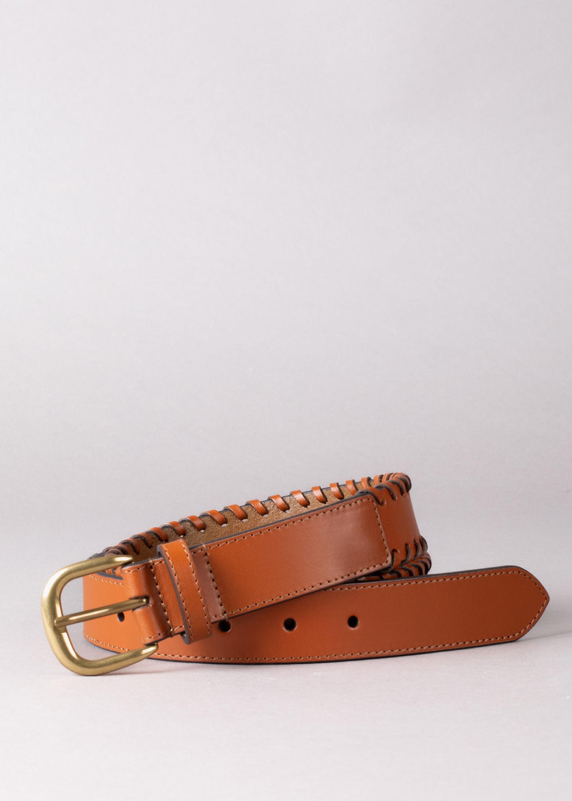 Wray Whip Stitch Leather Belt in Tan
