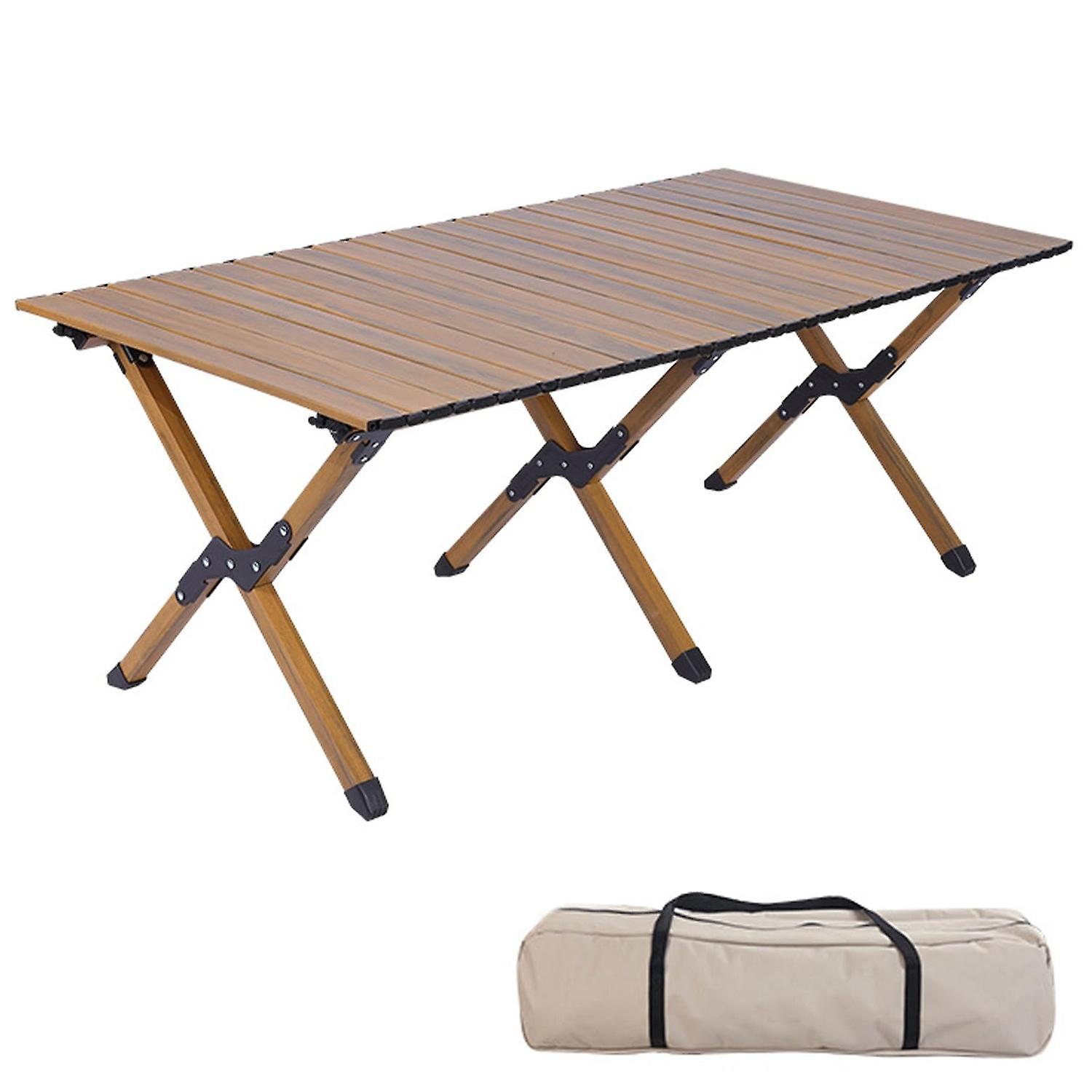 Carbon steel wood grain camping table 4-6 people roll-up lightweight picnic table with large table t