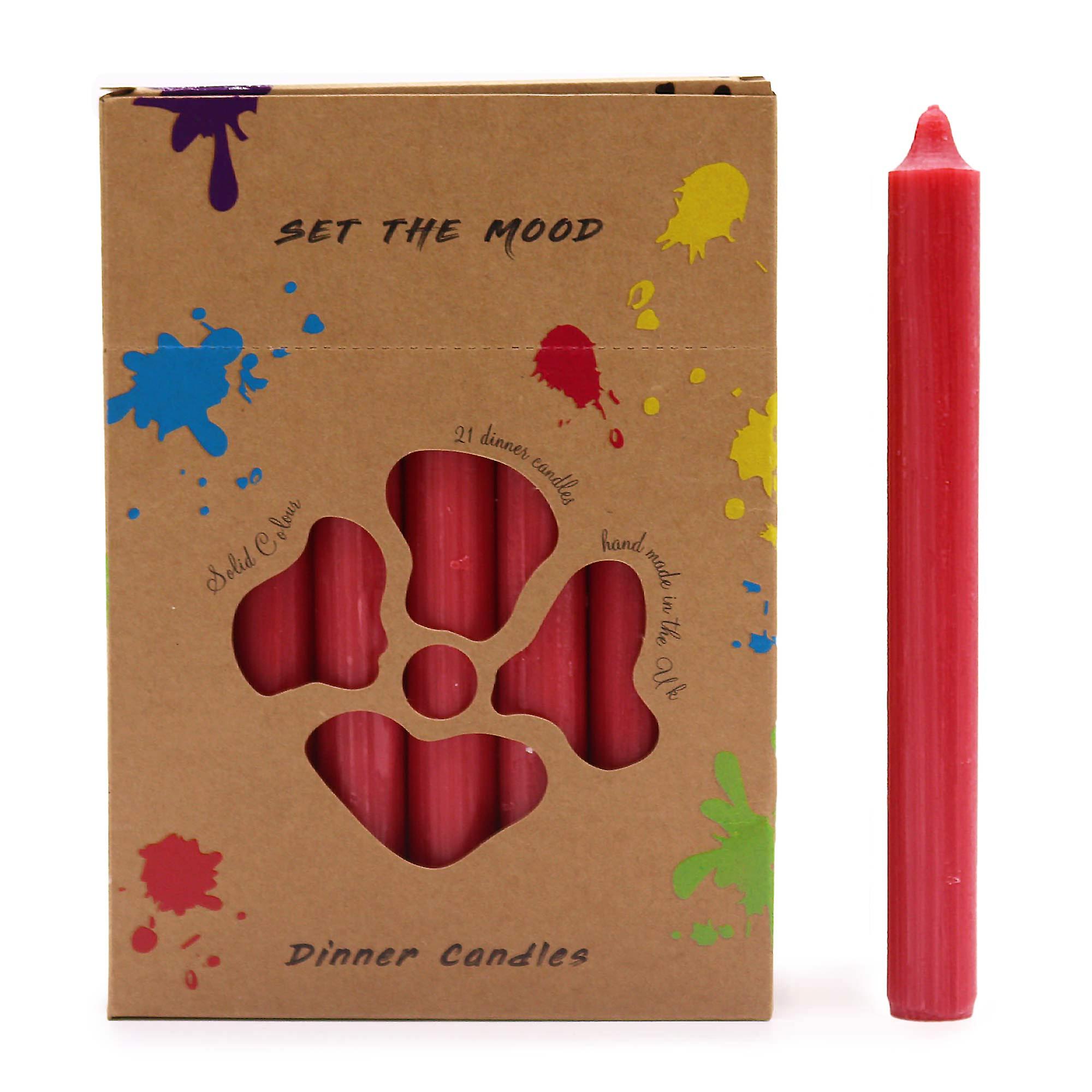 Pack Of 21 Rustic Red Solid Colour Dinner Candle Set